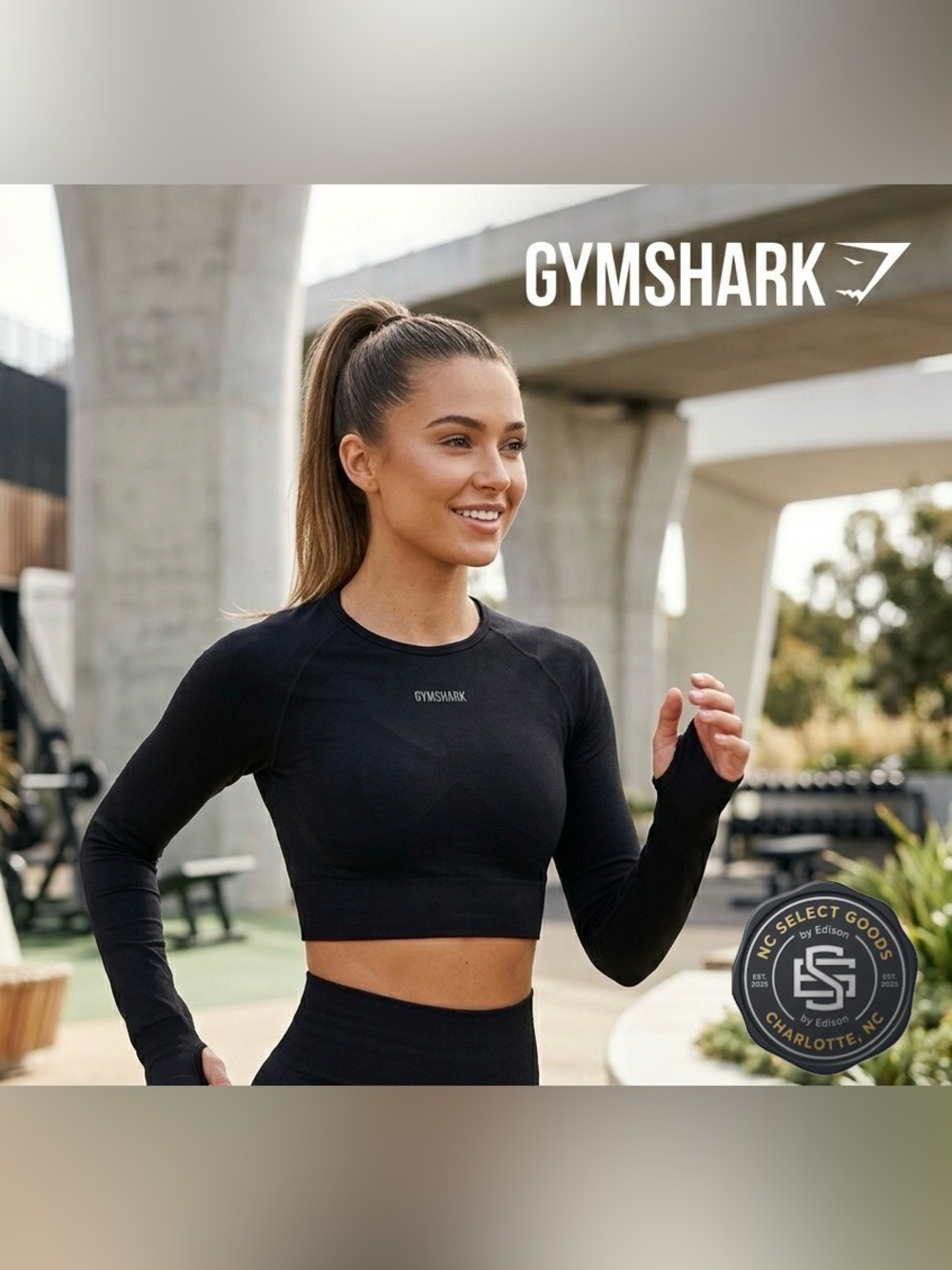 Gymshark Vital Seamless Long Sleeve Crop Top M Black Open Back Keyhole Sport